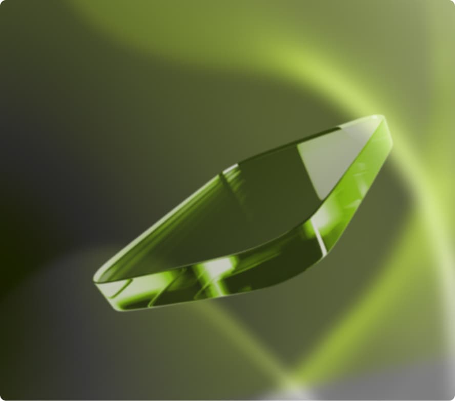 A glass rectangle on an abstract background in green and grey.